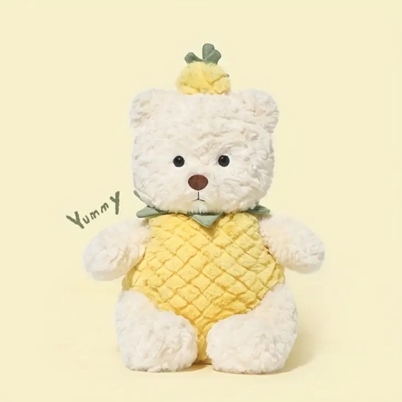 Bear plushie pineapple fuzzy bear cream yellow NWT - Picture 1 of 4